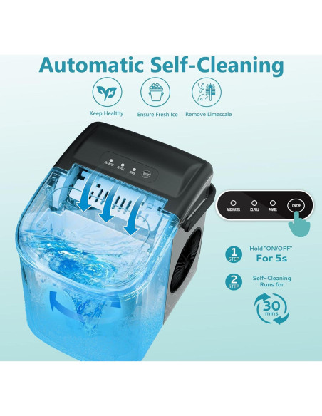 Máquina de Hielo EUHOMY Portátil 26 kg/día, Auto-Limpieza