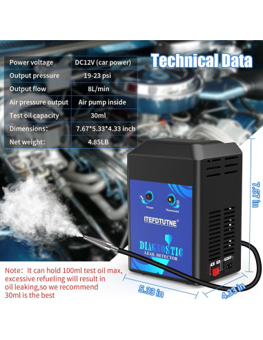 Máquina de Humo ITEFDTUTNE 1.80 kg para Pruebas de Fugas