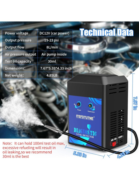 Máquina de Humo ITEFDTUTNE 1.80 kg para Pruebas de Fugas