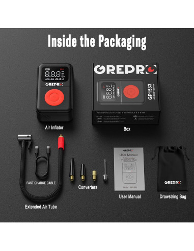 Compresor de Aire Portátil GREPRO GP1533 160 PSI con Luz LED