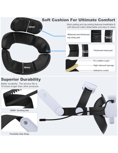 Correa de Cabeza Kawaye para Meta Quest 3/2 con Batería 7500mAh