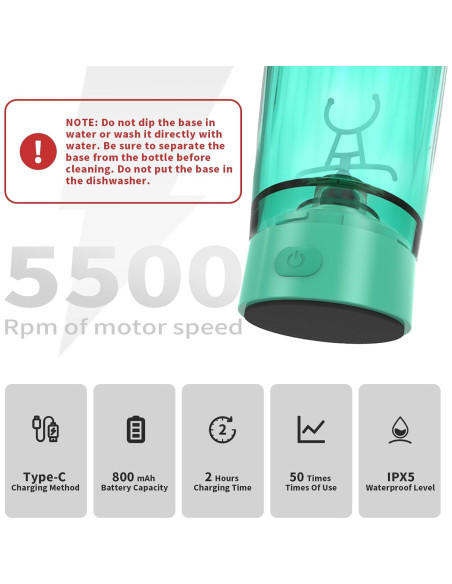 Botella Mezcladora Eléctrica TOOFEEL 590 ml Verde Claro