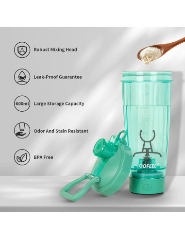Botella Mezcladora Eléctrica TOOFEEL 590 ml Verde Claro