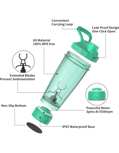 Botella Mezcladora Eléctrica TOOFEEL 590 ml Verde Claro