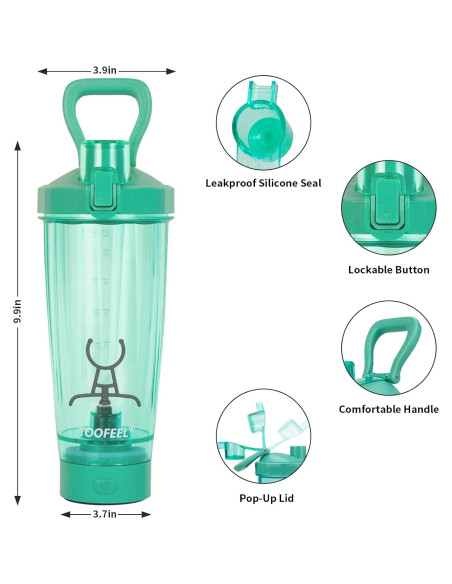 Botella Mezcladora Eléctrica TOOFEEL 590 ml Verde Claro