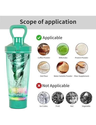 Botella Mezcladora Eléctrica TOOFEEL 590 ml Verde Claro