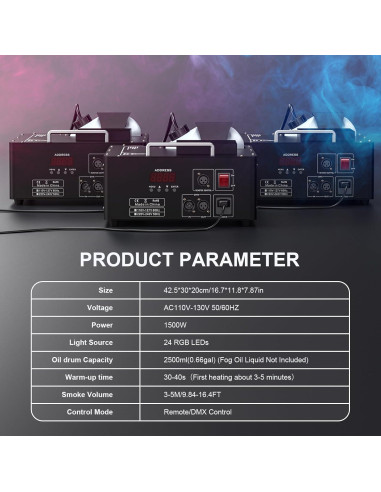Máquina de Niebla 1500W con 24 Luces LED RGB DMX