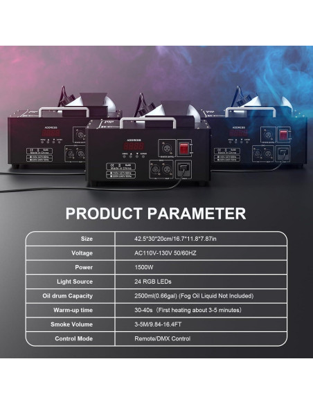 Máquina de Niebla 1500W con 24 Luces LED RGB DMX