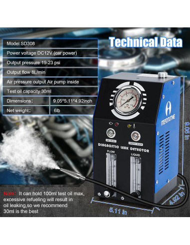 Probador de Fugas de Humo ITEFDTUTNE SD308 12V con Manómetro