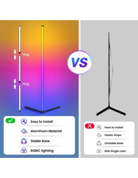 Lámpara de Esquina LED RIYO 124.9 cm RGB Control Remoto