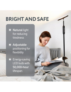 Lámpara de Pie LED Kenley 24W Ajustable 175 cm Negra 2