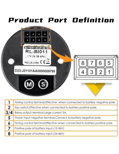 Medidor de Batería NInE-ROnG RL-BI011 LCD 12-48V Impermeable