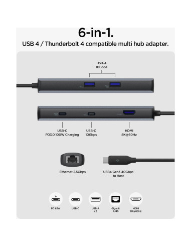 Hub USB C Spigen ArcDock 6-en-1 8K 60Hz HDMI 100W