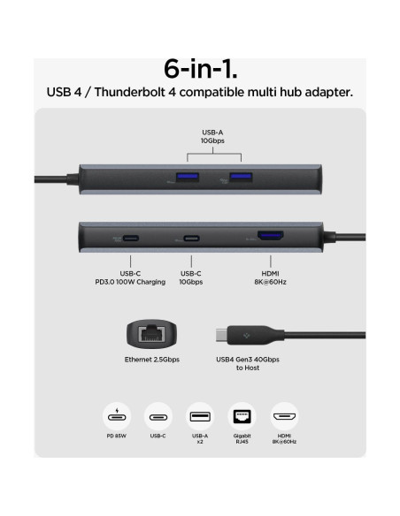 Hub USB C Spigen ArcDock 6-en-1 8K 60Hz HDMI 100W