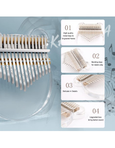 Kalimba YUNDIE 17 Teclas Acrílico Transparente Portátil 2