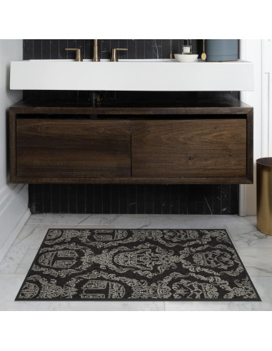 Alfombra Ruggable 2x3 Lavable Damask Lado Oscuro Negro