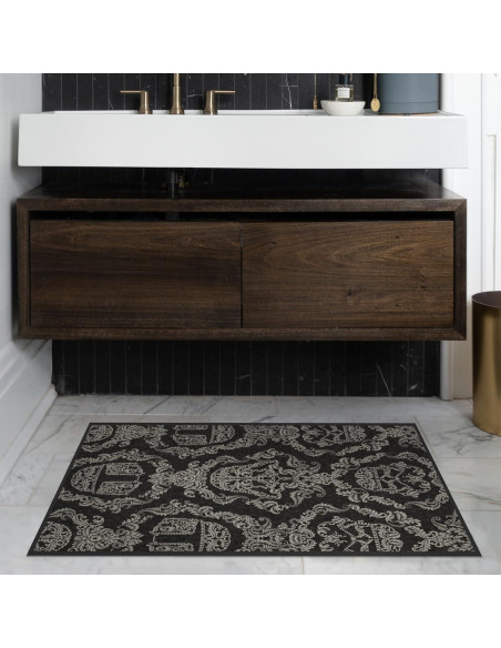 Alfombra Ruggable 2x3 Lavable Damask Lado Oscuro Negro Alfombra Ruggable 2x3 Lavable Damask Lado Oscuro Negro