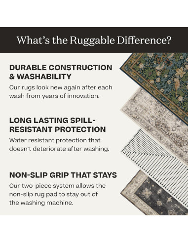 Alfombra Ruggable 2x3 Lavable Damask Lado Oscuro Negro