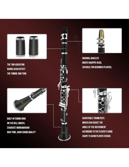 Clarinete Bb Soulmate Negro 17 Teclas Kit Completo