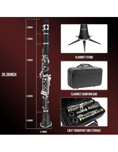 Clarinete Bb Soulmate Negro 17 Teclas Kit Completo