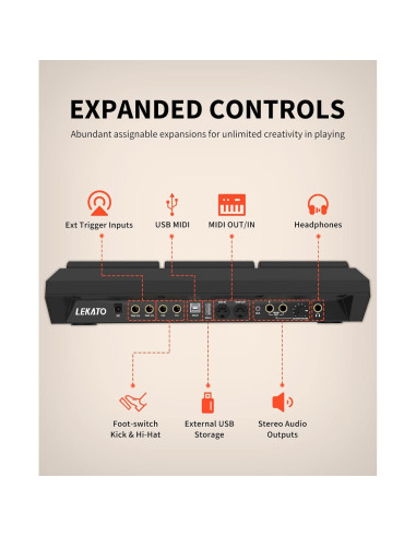Pad de Batería Eléctrico LEKATO PD705 con 9 Pads Sensibles