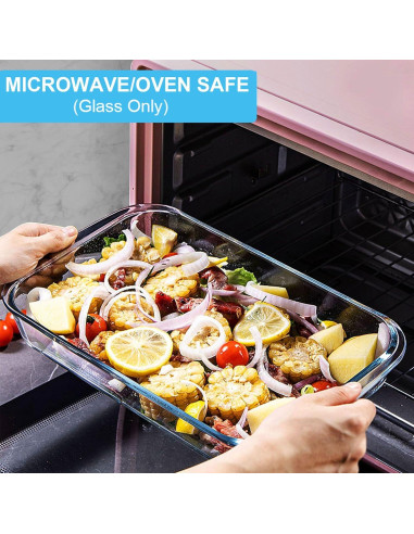 Set de 4 bandejas de vidrio KOMUEE con tapas 3.2L gris