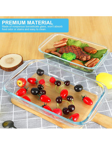 Set de 4 bandejas de vidrio KOMUEE con tapas 3.2L gris