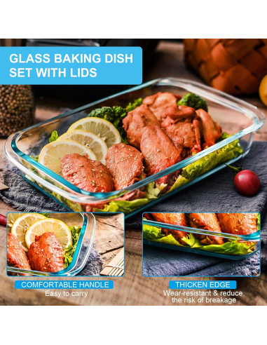 Set de 4 bandejas de vidrio KOMUEE con tapas 3.2L gris