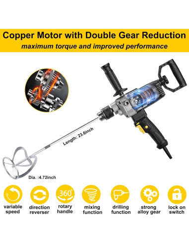 Mezclador de Taladro ROLAYSEE TOOLS 10A 1200W 5/8" Velocidad Variable