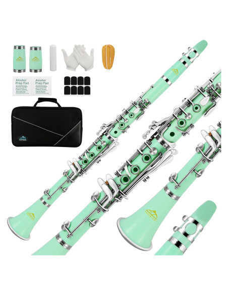 Clarinete Bb Sostenido EastRock Verde 17 Teclas con Funda