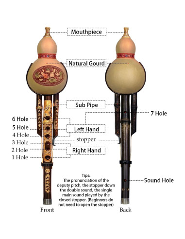 Hulusi Chino de Bambú Púrpura Clave C Hecho a Mano