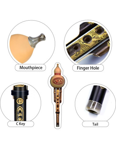 Hulusi Chino de Bambú Púrpura Clave C Hecho a Mano