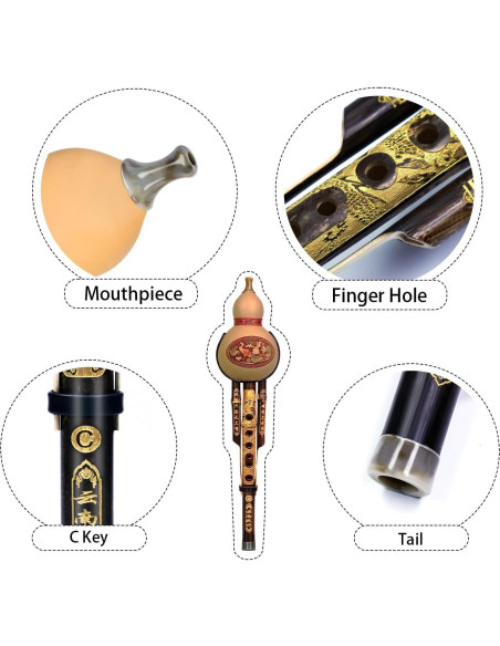 Hulusi Chino de Bambú Púrpura Clave C Hecho a Mano