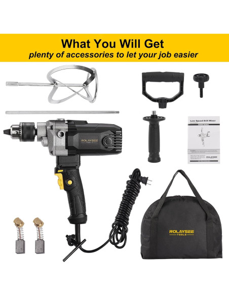 Mezclador de Taladro ROLAYSEE TOOLS 10A 1200W 5/8" Velocidad Variable