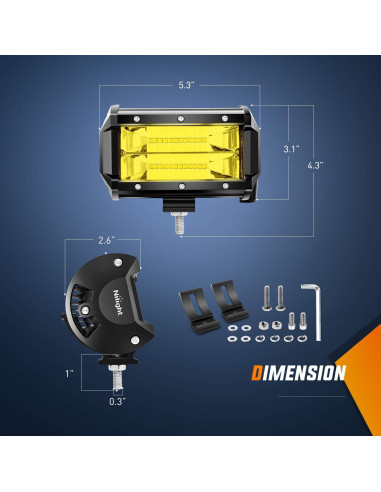 Barra de Luz LED Nilight ZH304 72W Amarillo 10800 Lúmenes