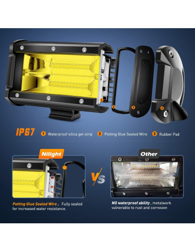 Barra de Luz LED Nilight ZH304 72W Amarillo 10800 Lúmenes