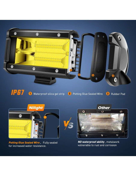 Barra de Luz LED Nilight ZH304 72W Amarillo 10800 Lúmenes