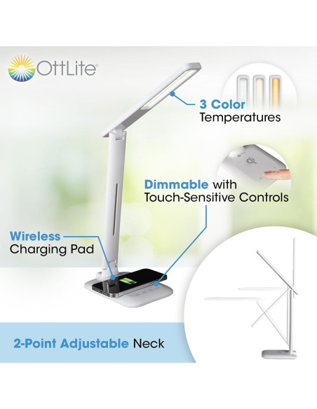 Lámpara de Escritorio LED OttLite Charge Up con Carga Inalámbrica