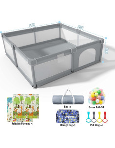 Parque Infantil LUTIKAING 200x180cm con Alfombra y Pelotas 2