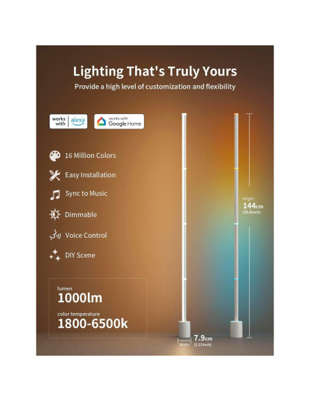 Lámpara de Pie Inteligente Ailofy RGBW+IC 16 Colores