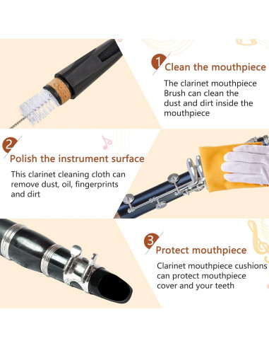 Kit de Limpieza para Clarinete Boao 23 Piezas Amarillo