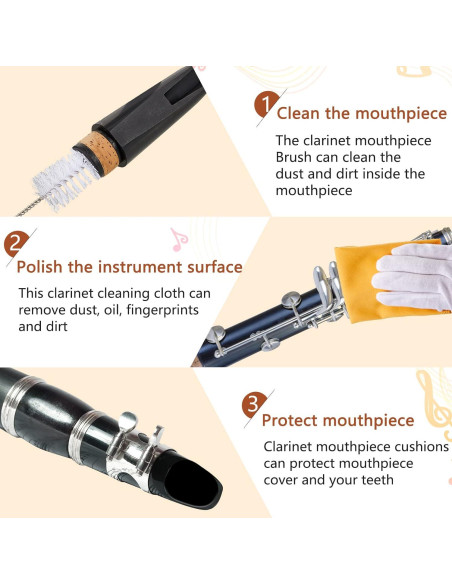 Kit de Limpieza para Clarinete Boao 23 Piezas Amarillo