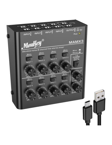 Mezclador de Audio Moukey MK0150 8 Canales Bajo Ruido