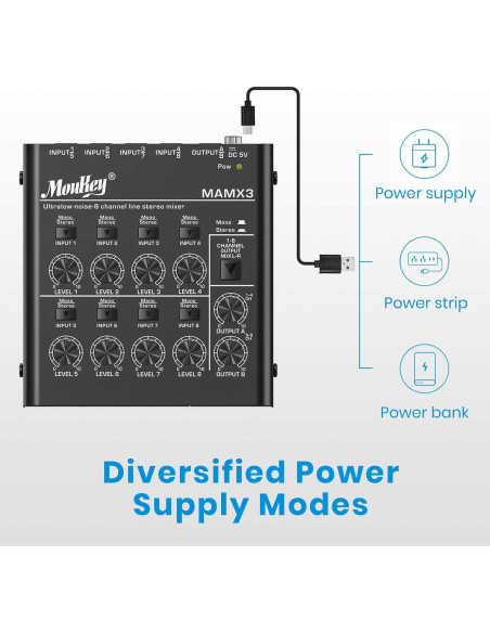 Mezclador de Audio Moukey MK0150 8 Canales Bajo Ruido