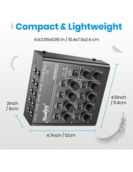 Mezclador de Audio Moukey MK0150 8 Canales Bajo Ruido