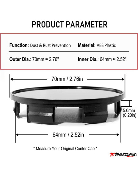 Tapas de Centro de Rueda Rhinotuning 70mm Set de 4 Negro