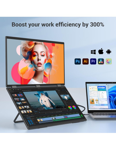 InnoView Monitor Portátil Doble 18.5" 1080P Plegable