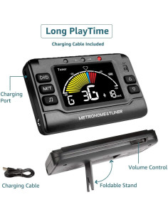 Metrónomo Afinador Recargable MetroTuner 3 en 1 para Guitarra 2