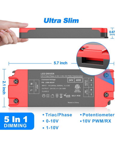 Controlador LED 48W 24V Inexaccessories 5 en 1 Regulable