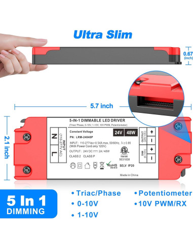 Controlador LED 48W 24V Inexaccessories 5 en 1 Regulable
